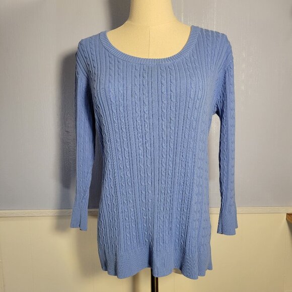 croft & barrow Sweaters - Croft & Barrow Large Periwinkle Blue Round Neck Cable Knit Longsleeve Sweater